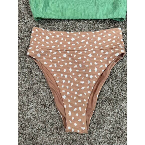 aerie bikini swimwear set waffle knit high cut cheeky bottoms high neck top XS - Picture 3 of 10